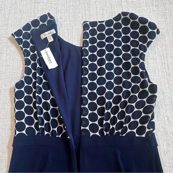 New DRESSBARN Navy White Midi Dress Circle Professional Church Timeless Women 12 - Picture 7 of 15